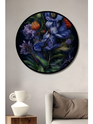 Teona Ahşap Çerçeve Görünümlü Renkli Çiçek Buketi Ahşap Mdf Dekoratif Ev Duvar Tablo Yuvarlak Ev Duvar Tablo