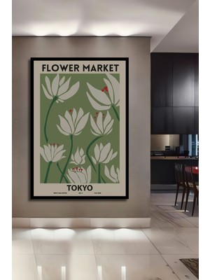 Teona Ahşap Çerçeve Görünümlü Çiçek Pazarı Tokyo Ahşap Mdf Dekoratif Ev Duvar Tablo Dikdörtgen Ev Duvar Tablo