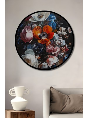 Teona Ahşap Çerçeve Görünümlü Renkli Çiçek Bahçesi Ahşap Mdf Dekoratif Ev Duvar Tablo Yuvarlak Ev Duvar Tablo