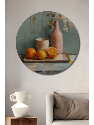 Teona Ahşap Portakal ve Vazo Dekoratif Ahşap Mdf Ev/işyeri Duvar Tablo Yuvarlak Ev/işyeri Duvar Tablo