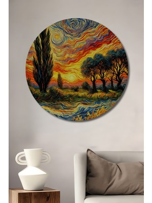 Teona Ahşap Yıldızlı Gece Soyut Ahşap Mdf Dekoratif Ev/işyeri Duvar Tablo Yuvarlak Ev/işyeri Duvar Tablo