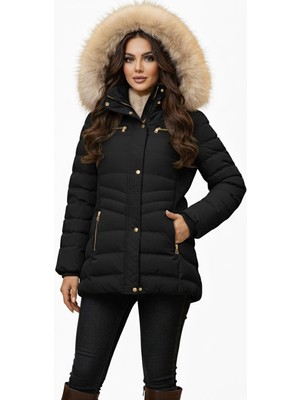 Dynamo Kadın Büyük Beden Spor Kapüşonlu Içi Peluş Mont  M5306 BGL-ST04892