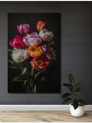 Teona Ahşap Renkli Lale Buketi Ahşap Mdf Dekoratif Ev/işyeri Duvar Tablo Dikdörtgen Ev/işyeri Duvar Tablo