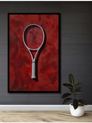 Teona Ahşap Çerçeve Görünümlü Dekoratif Ahşap Mdf Tablo Klasik Tenis Raketi Motifi Dikdörtgen Tablo