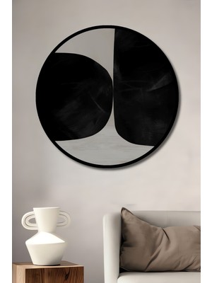 Teona Ahşap Çerçeve Görünümlü Soyut Minimalist Dekoratif Ahşap Mdf Ev Duvar Tablo Yuvarlak Ev Duvar Tablo