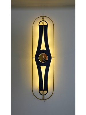 Bablo Parıltı Işıklı Sessiz Mekanizma Metal Gövde Duvar Saati G28xY110 cm