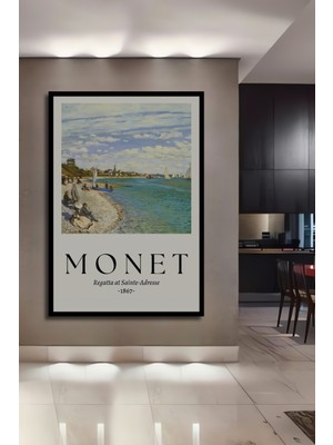 Teona Ahşap Çerçeve Görünümlü Monet Dekoratif Ahşap Mdf Tablo Sahil ve Deniz Manzarası Dikdörtgen Tablo