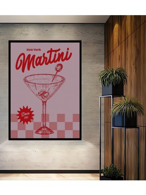 Teona Ahşap Çerçeve Görünümlü New York Martini Ahşap Mdf Dekoratif Ev Duvar Tablo Dikdörtgen Ev Duvar Tablo
