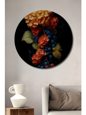 Teona Ahşap Renkli Çiçek ve Meyve Ahşap Mdf Dekoratif Ev/işyeri Duvar Tablo Yuvarlak Ev/işyeri Duvar Tablo