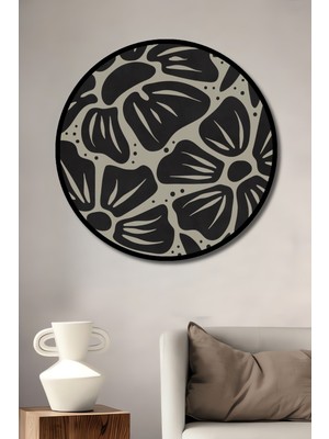 Teona Ahşap Çerçeve Görünümlü Çiçek Desenli Ahşap Mdf Dekoratif Ev Duvar Tablo Yuvarlak Ev Duvar Tablo