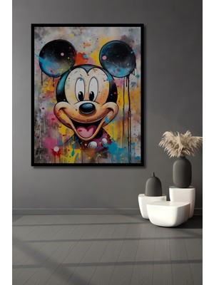 Teona Ahşap Çerçeve Görünümlü Mickey Mouse Renkli Ahşap Mdf Dekoratif Ev Duvar Tablo Dikdörtgen Ev Duvar Tablo