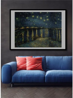 Teona Ahşap Çerçeve Görünümlü Van Gogh Yıldızlı Gece Rhône Üzerinde Ahşap Mdf Dekoratif Tablo Dikdörtgen Tablo