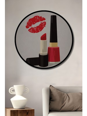 Teona Ahşap Çerçeve Görünümlü Ruj ve Öpücük Ahşap Mdf Dekoratif Ev Duvar Tablo Yuvarlak Ev Duvar Tablo