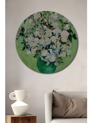 Teona Ahşap Van Gogh Beyaz Güller Dekoratif Ahşap Mdf Ev/işyeri Duvar Tablo Yuvarlak Ev/işyeri Duvar Tablo