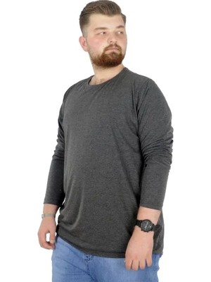 Cüsseli Büyük Beden Erkek Tshirt Likralı Bisiklet Yaka 20102 Antramelanj
