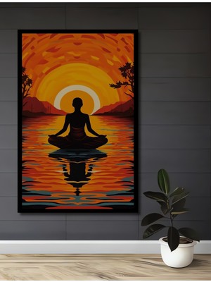 Teona Ahşap Çerçeve Görünümlü Meditasyon Gölü Dekoratif Ahşap Mdf Ev Duvar Tablo Dikdörtgen Ev Duvar Tablo