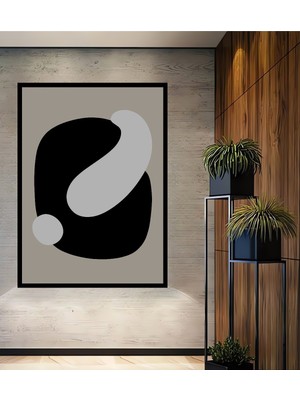 Teona Ahşap Çerçeve Görünümlü Soyut Sanat Minimalist Siyah Beyaz Dekoratif Ahşap Mdf Tablo Dikdörtgen Tablo