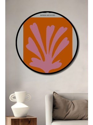 Teona Ahşap Çerçeve Görünümlü Matisse Pembe Turuncu Dekoratif Ahşap Mdf Ev Duvar Tablo Yuvarlak Ev Duvar Tablo