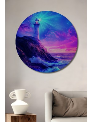 Teona Ahşap Büyülü Deniz Feneri Dekoratif Ahşap Mdf Ev/işyeri Duvar Tablo Yuvarlak Ev/işyeri Duvar Tablo