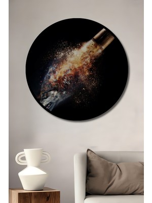 Teona Ahşap Çerçeve Görünümlü Patlayan Mermi Kurt Motifli Dekoratif Ahşap Mdf Yuvarlak Ev,iş Yeri Duvar Tablo