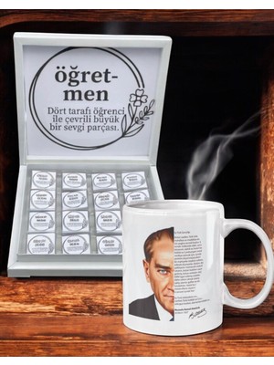 Masalsı Concept Öğretmenler Günü Hediyesi Atatürk ve Gençliğe Hitabe Özel Baskılı Kupa ve Karton Kutuda 32 Adet Madlen
