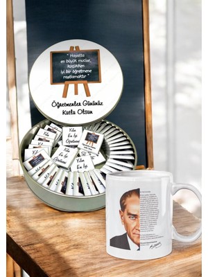 Masalsı Concept Öğretmenler Günü Hediyesi Atatürk ve Gençliğe Hitabe Özel Baskılı Kupa ve Karton Kutuda 50 Adet Madlen