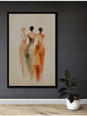 Teona Ahşap Çerçeve Görünümlü Üç Kadın Silueti Soyut Sanat Dekoratif Ahşap Mdf Tablo Dikdörtgen Tablo