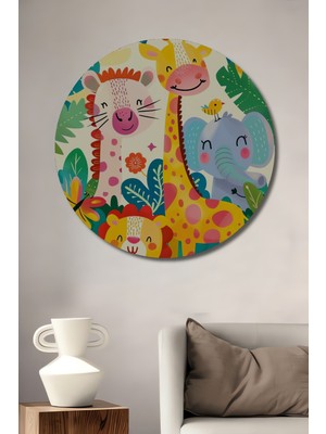 Teona Ahşap Çocuk Odası Dekoratif Ahşap Mdf Işyeri Duvar Tablo Hayvanlar Alemi Yuvarlak Işyeri Duvar Tablo