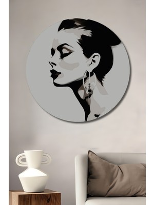 Teona Ahşap Şık Kadın Portresi Dekoratif Ahşap Mdf Ev/işyeri Duvar Tablo Yuvarlak Ev/işyeri Duvar Tablo