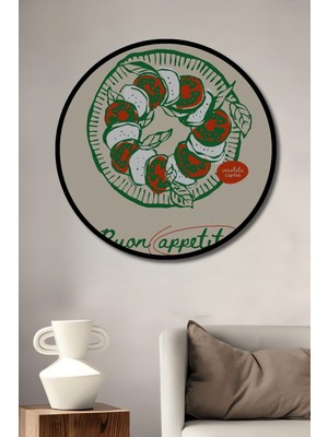 Teona Ahşap Çerçeve Görünümlü Italyan Mutfak Temalı Dekoratif Ahşap Mdf Ev Duvar Tablo Yuvarlak Ev Duvar Tablo