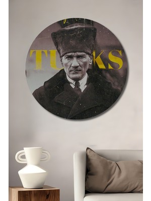 Teona Ahşap Atatürk Portresi Dekoratif Ahşap Mdf Ev/işyeri Duvar Tablo Yuvarlak Ev/işyeri Duvar Tablo
