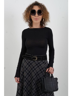 Zelish My Sister Siyah Kayık Yaka Modal Kaşmir Bluz