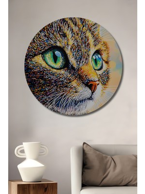 Teona Ahşap Renkli Kedi Portresi Ahşap Mdf Dekoratif Ev/işyeri Duvar Tablo Yuvarlak Ev/işyeri Duvar Tablo