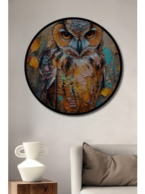 Teona Ahşap Çerçeve Görünümlü Gızemlı Baykuş Ahşap Mdf Dekoratif Ev Duvar Tablo Yuvarlak Ev Duvar Tablo