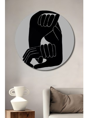 Teona Ahşap Minimum Detayla Üç Boyutlu Siyah Beyaz Ellerin Dansı Ahşap Mdf Dekoratif Tablo Yuvarlak Tablo