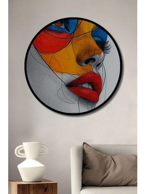 Teona Ahşap Çerçeve Görünümlü Soyut Sanat Dekoratif Ahşap Mdf Işyeri Duvar Tablo Yuvarlak Işyeri Duvar Tablo