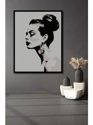 Teona Ahşap Çerçeve Görünümlü Şık Kadın Portresi Dekoratif Ahşap Mdf Ev Duvar Tablo Dikdörtgen Ev Duvar Tablo