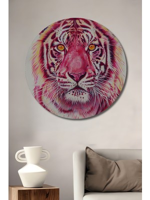 Teona Ahşap Pembe Kaplan Dekoratif Ahşap Mdf Ev/işyeri Duvar Tablo Yuvarlak Ev/işyeri Duvar Tablo