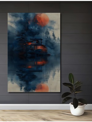 Teona Ahşap Gızemlı Orman Gölü Dekoratif Ahşap Mdf Ev/işyeri Duvar Tablo Dikdörtgen Ev/işyeri Duvar Tablo