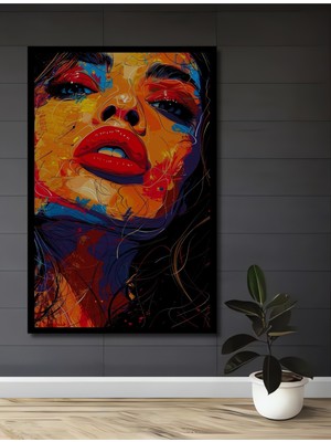 Teona Ahşap Çerçeve Görünümlü Renkli Soyut Yüz Ahşap Mdf Dekoratif Ev Duvar Tablo Dikdörtgen Ev Duvar Tablo