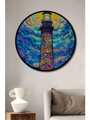 Teona Ahşap Çerçeve Görünümlü Renkli Fener Dekoratif Ahşap Mdf Işyeri Duvar Tablo Yuvarlak Işyeri Duvar Tablo