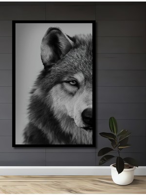 Teona Ahşap Çerçeve Görünümlü Kurt Portresi Dekoratif Ahşap Mdf Ev Duvar Tablo Dikdörtgen Ev Duvar Tablo
