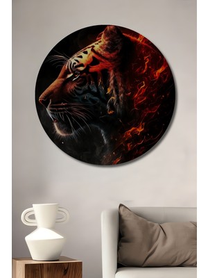 Teona Ahşap Alevli Kaplan Dekoratif Ahşap Mdf Ev/işyeri Duvar Tablo Yuvarlak Ev/işyeri Duvar Tablo