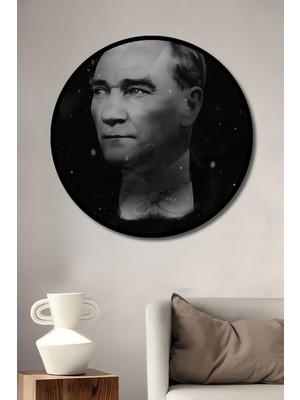 Teona Ahşap Çerçeve Görünümlü Atatürk Portresi Ahşap Mdf Dekoratif Ev Duvar Tablo Yuvarlak Ev Duvar Tablo
