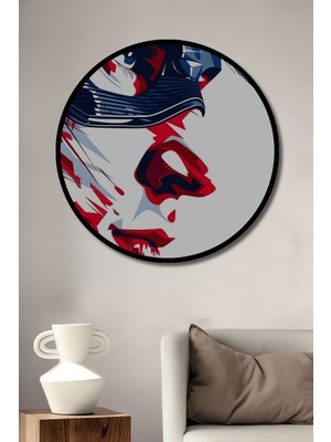Teona Ahşap Çerçeve Görünümlü Kaptan Amerika Ahşap Mdf Dekoratif Ev Duvar Tablo Yuvarlak Ev Duvar Tablo