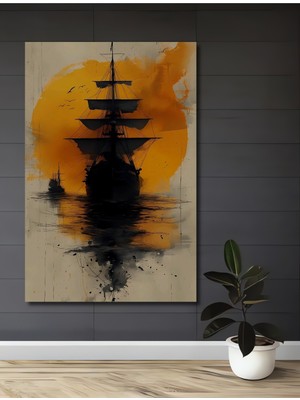 Teona Ahşap Gızemlı Yelkenli Günbatımı Ahşap Mdf Dekoratif Tablo Dikdörtgen Tablo