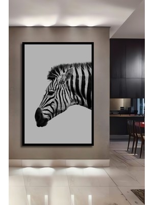 Teona Ahşap Çerçeve Görünümlü Zebra Portresi Dekoratif Ahşap Mdf Ev Duvar Tablo Dikdörtgen Ev Duvar Tablo