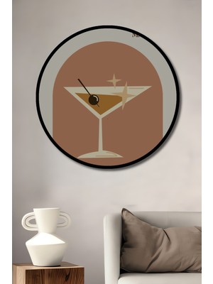 Teona Ahşap Çerçeve Görünümlü Espresso Martini Ahşap Mdf Dekoratif Ev Duvar Tablo Yuvarlak Ev Duvar Tablo