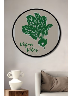 Teona Ahşap Çerçeve Görünümlü Vegan Yeşillik Dekoratif Ahşap Mdf Ev Duvar Tablo Yuvarlak Ev Duvar Tablo