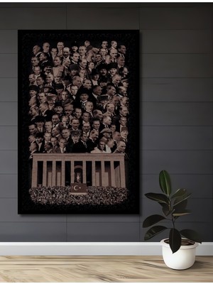 Teona Ahşap Çerçeve Görünümlü Atatürk ve Cumhuriyetin Kurucuları Ahşap Mdf Dekoratif Tablo Dikdörtgen Tablo